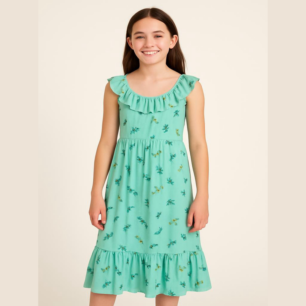 Bailey Lane Girl's Aqua Floral/Long Dress Size L 12-14